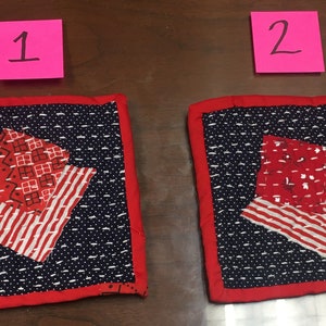 Boro Japanese Sashiko Inspired Quilted Mug rug/candle mat/coaster red white blue fiber art handmade Boho patch look