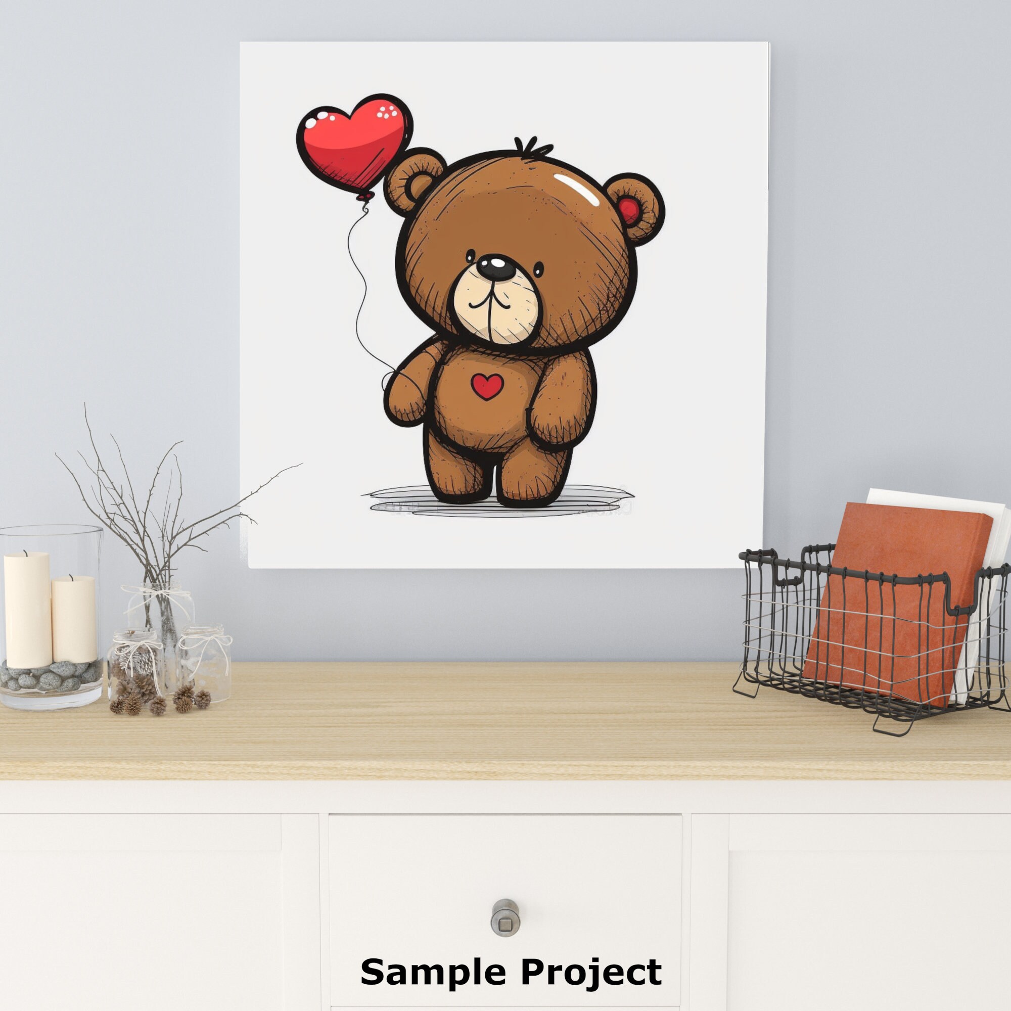 Cute Teddy Bear Holding Balloon Vector Digital Art in PNG File Format ...