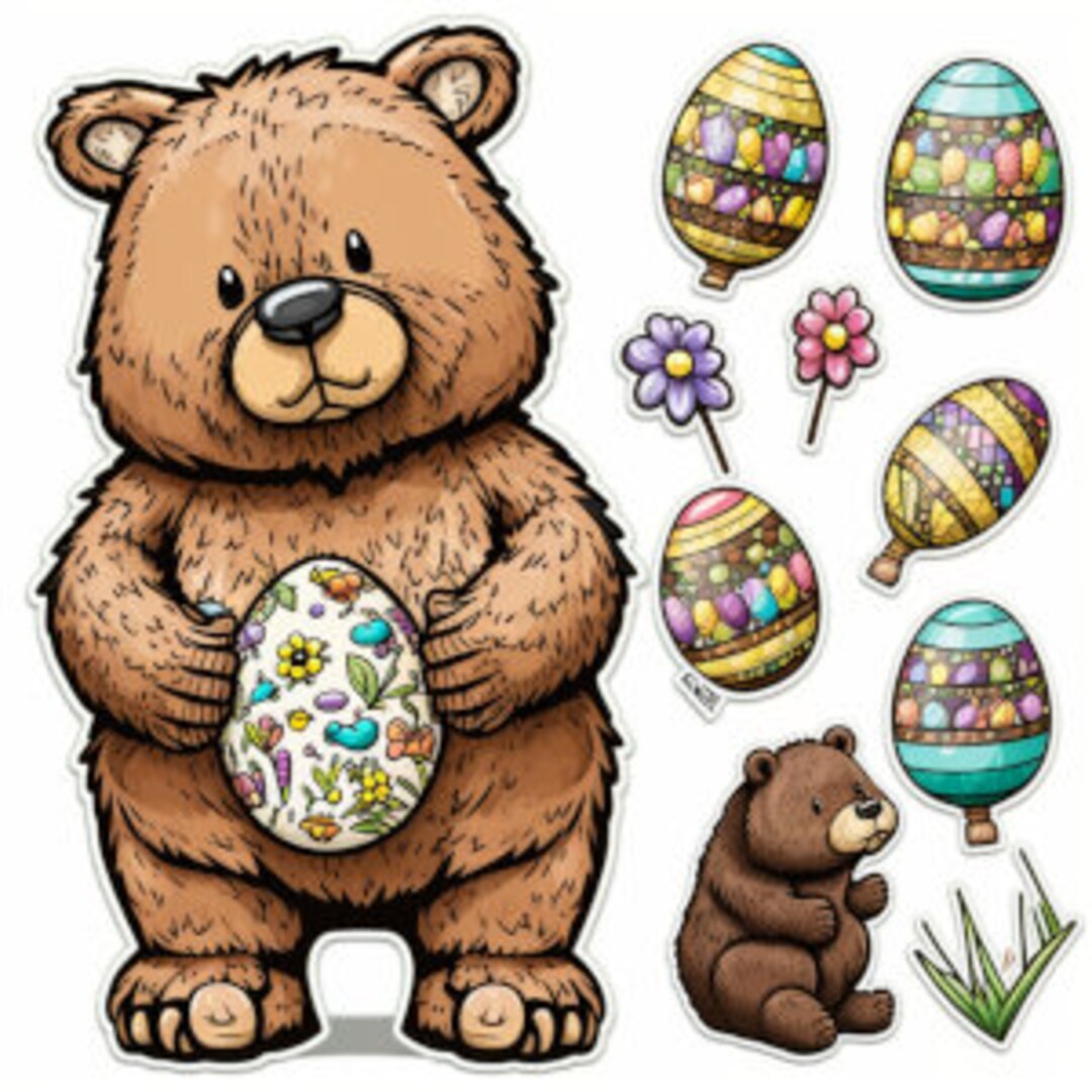Teddy Bear Easter Egg Vector Digital Art in PNG File Format for Sublimation Prints Stickers and More 001 Etsy