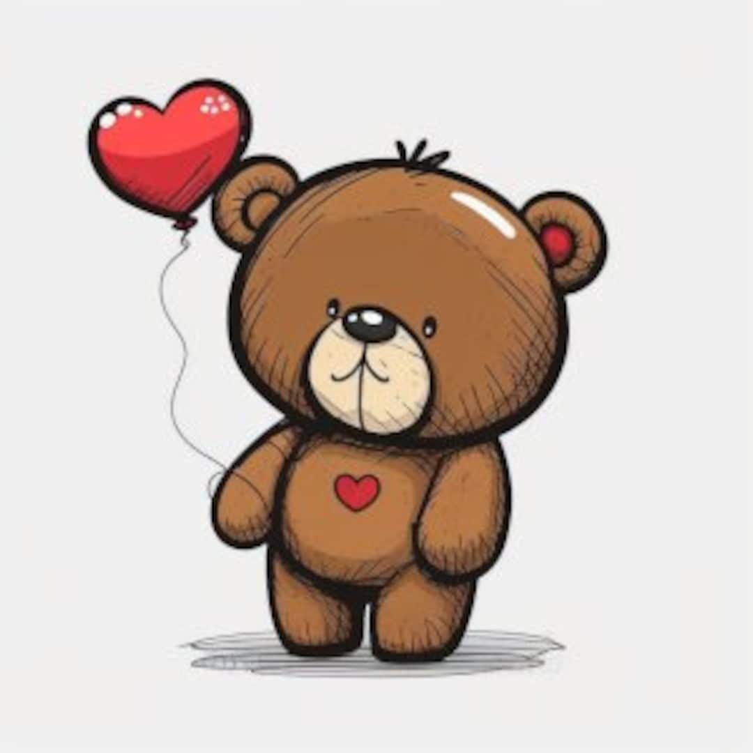 Cute Teddy Bear Holding Balloon Vector Digital Art in PNG File Format ...