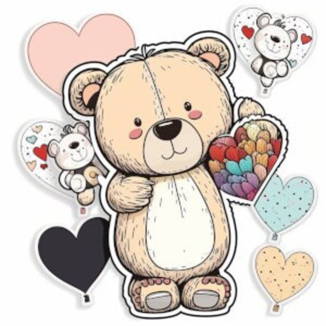 Cute Teddy Bear Holding Balloon Vector Digital Art in PNG File Format ...