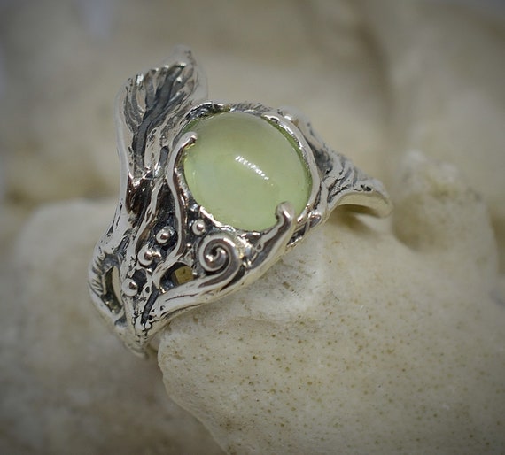 Woodland Green Phrenite Ajustable Sterling Silver Ring | Etsy