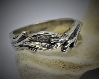 Leaf ring,Nature sterling silver band,woodland band, tree band,leaf branch