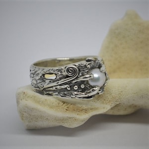 Freshwater White Pearl Ring in Sterling Silver, Wedding Ring, Engagement Ring