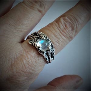 Rainbow moonstone,elven ring,engagement ring,prom ring, sterling silver