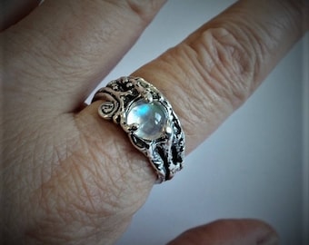 Rainbow moonstone,elven ring,engagement ring,prom ring, sterling silver