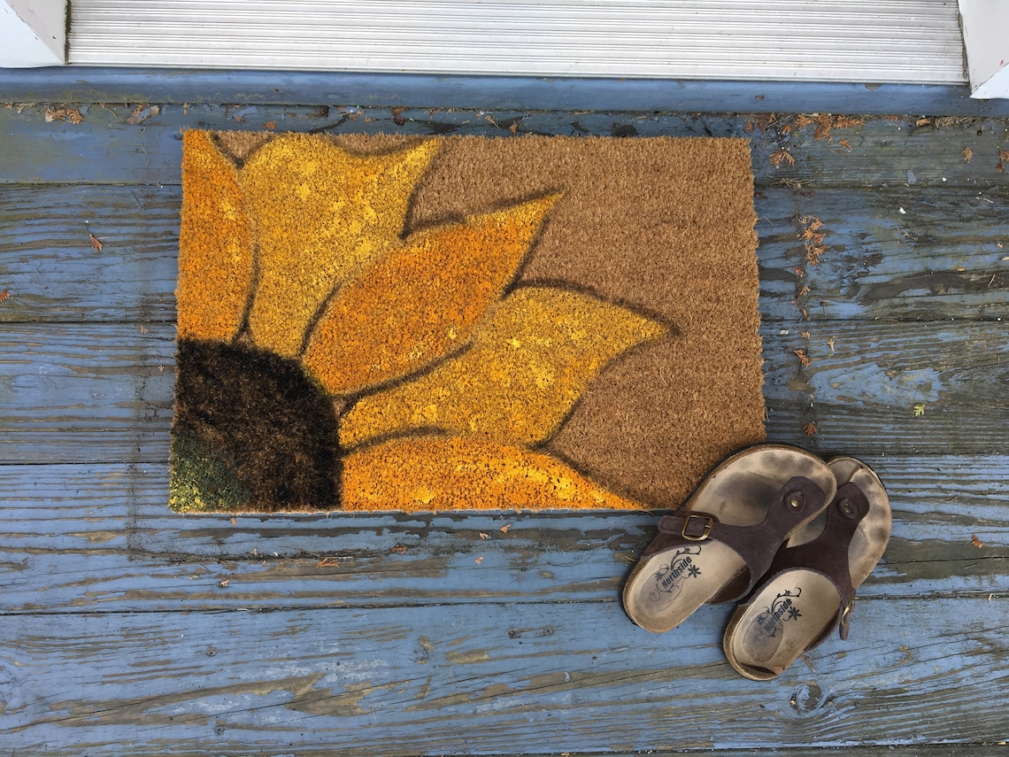 Outdoor Rug Sunflower Doormat Hand Painted Rug Outdoor Etsy