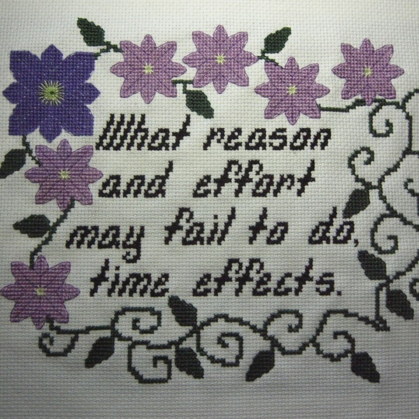 Gothic Novel Cross Stitch Pattern Mysteries of Udolpho Quote Ann Radcliffe Purple Clematis Vines Time Inspirational Quote Instant Download