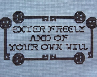 Gothic Cross Stitch Pattern Dracula Quote Bram Stoker Instant Download Skeleton Key Welcome Sign