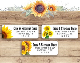 Personalized ROUND Printed Return Address Labels Seals ~ SUNFLOWER 3