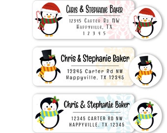 30 Cute Christmas Penguin Tangled in Holiday Lights Personalized Return Address Labels