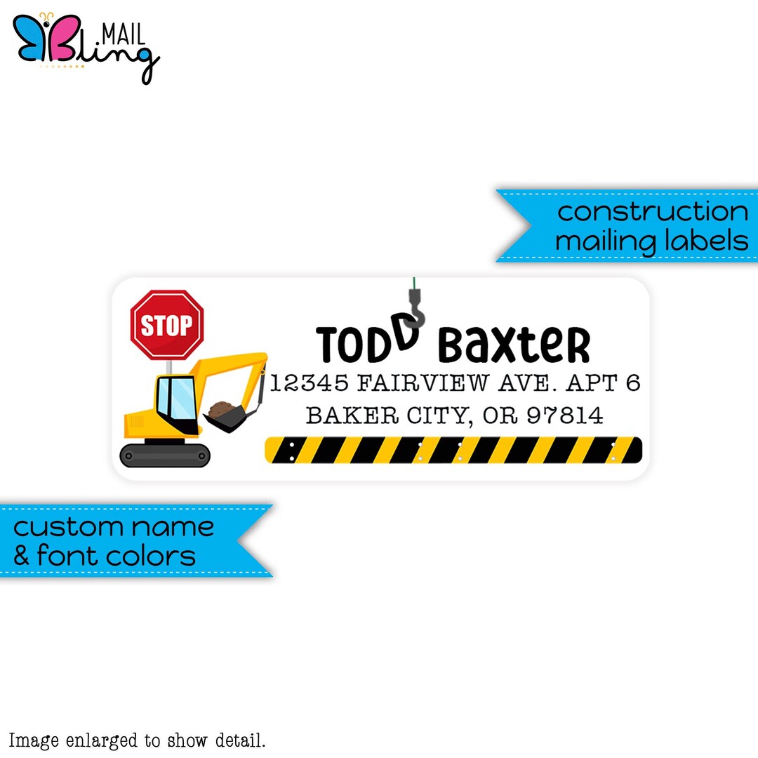 Construction Address Labels Truck Mailing Labels Backhoe Work Stickers