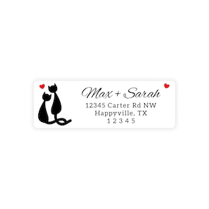 Silhouette Cat Kitten Address Labels: Love, Hearts, Moon