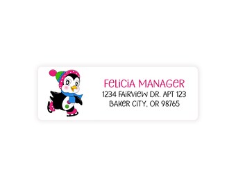 Printable Penguin Address Labels, Girl Cute Pink Bow Personalized 2 5/8 ...