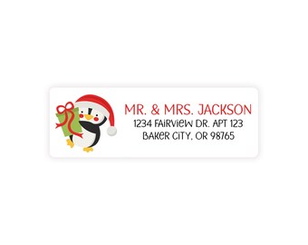 Printable Penguin Address Labels, Girl Cute Pink Bow Personalized 2 5/8 ...