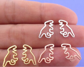 Tyrannosaurs Rex T-Rex Dinosaur Shaped Prehistoric Animal Themed Stud Earrings in Silver Gold or Rose-Gold | Handmade Animal Jewelry