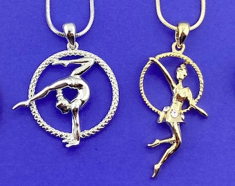 Aerial Hoop Cerceau Lyra Acro Acrobatic Dancer Girl Shaped Pendant Necklace in Gold or Silver | Handmade Minimal Jewelry