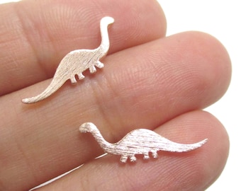 Brontosaurus Dinosaur Shaped Prehistoric Animal Stud Earrings in Rose Gold | Handmade Animal Jewelry