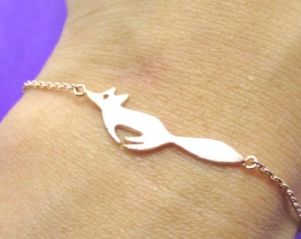Little Running Fox Silhouette Rabbit Shaped Animal Charm Bracelet in Rose Gold | Handmade Animal Jewelry