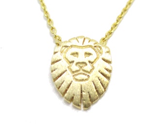 Lion King Face Shaped Animal Charm Necklace in Gold | Handmade Animal Jewelry