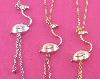 Adorable Dangling Flamingos Shaped Bird Pendant Necklace in Silver Gold or Rose Gold  | Minimalistic Handmade Animal Jewelry