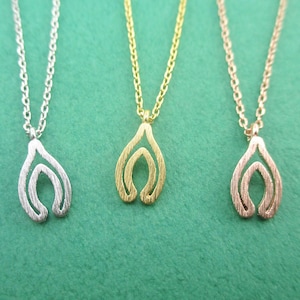 Lucky Charm Wishbone Outline Shaped Pendant Necklace in Silver Gold or Rose Gold  | Minimalistic Handmade Jewelry