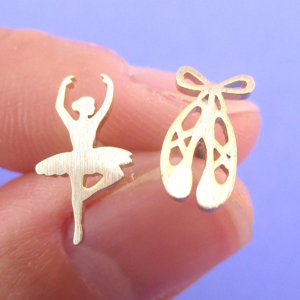 Boucles d'oreilles en forme de silhouette chausson ballerine danseuse de ballet en argent doré ou or rose | Bijoux fait main sur le thème de la danse minimale