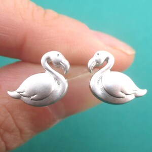 Tropical Flamingo Bird Shaped Stud Earrings in Gold or Silver | Handmade Jewelry for Anima Lovers