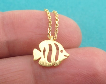 Butterfly Angelfish Fish Shaped Tropical Marine Reef Fish Pendant Necklace in Silver Gold or Rose Gold | Minimal Handmade Animal Jewelry