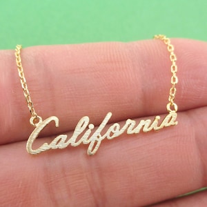 California State Cursive Typography America Necklace in Gold Silver or Rose Gold | Minimal Handmade Birthday Bridal Shower Gifts