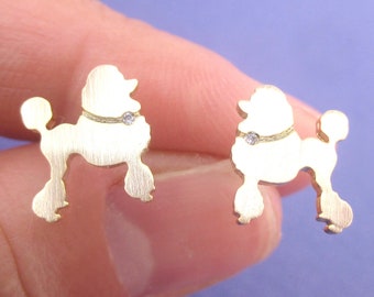 French Poodle Puppy Shaped Silhouette Stud Earrings in Silver or Gold | Handmade Animal Jewelry for Dog Lovers