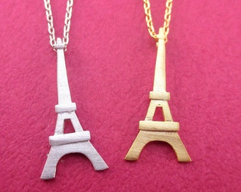 Classic Minimal Eiffel Tower Pendant Paris France Travel Memorabilia Necklace in Gold in Gold or Silver | Minimal Handmade Gifts