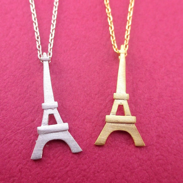 Classic Minimal Eiffel Tower Pendant Paris France Travel Memorabilia Necklace in Gold in Gold or Silver | Minimal Handmade Gifts