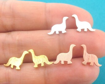 Pendientes prehistóricos con forma de brontosaurio bebé apatosaurio en oro, plata u oro rosa / Joyería animal hecha a mano