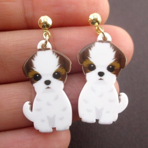 Adorable Cavalier King Charles Spaniel Puppy Shaped Stud Dangle Drop Earrings for Dog Lovers | Handmade Animal Jewelry