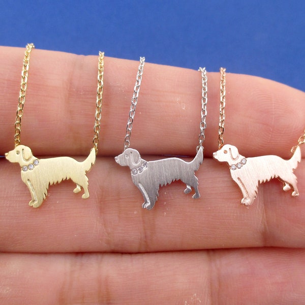 Collier super mignon en forme de chien Golden Retriever en or, or rose ou argent | Bijoux animaux faits main pour les amoureux des chiens