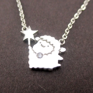 Capricorn Cute Fluffy Fairy Sheep Shaped Pendant Necklace in Silver | Handmade Animal Inspired Jewelry