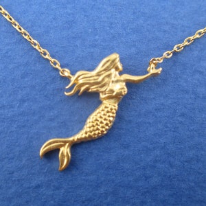 Mermaid With Flowing Hair Shaped Pendant Necklace in Silver Gold or Rose Gold | Handmade Minimal Jewelry