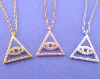 Eye of Providence All Seeing Eye Pyramid Triangle Shaped Pendant Necklace in Gold Silver or Rose Gold | Minimal Handmade Jewelry