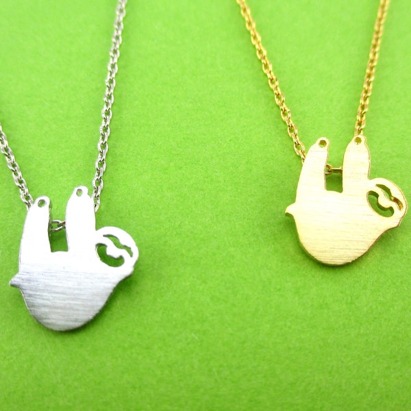 Super Cute Sloth Silhouette Shaped Animal Dangling Pendant Necklace in Gold or Silver | Minimalistic Handmade Animal Jewelry