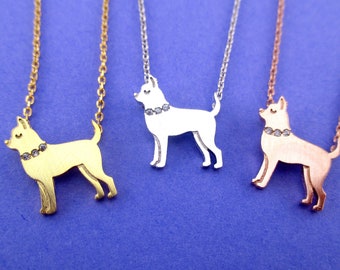 Chihuahua Dog with Rhinestone Collar Shaped Charm Necklace in Rose Gold Silver or Gold | Handmade Animal Jewelry