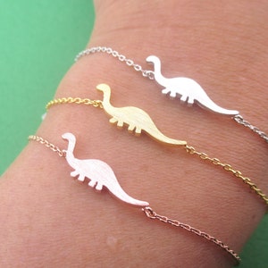 Paleontologist Dinosaur Apatosaurus Brontosaurus Silhouette Shaped Charm Bracelet in Silver Gold or Rose Gold | Handmade Animal Jewelry