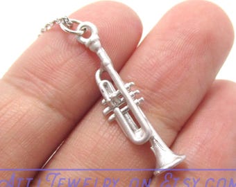 Musical Themed Miniature Trumpet Pendant Necklace in Silver | Minimalistic Handmade Jewelry