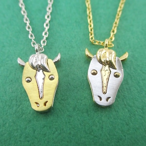 Cute 3D Horse Face with Raised Mane Shaped Pendant Necklace in Silver or Gold | Handmade Animal Inspired Jewelry