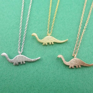 Brontosaurus Dinosaur Shaped Animal Charm Necklace in Silver Gold or Rose Gold | Handmade Minimal Animal Jewelry
