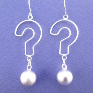 Large Question Mark Outline ? Shaped Typography Punctuation Dangle Earrings in Gold or Silver | Handmade Minimal Jewelry