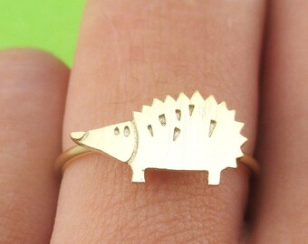 Tiny Prickly Hedgehog Shaped Animal Themed Adjustable Ring in Gold | Minimalistic Handmade Animal Jewelry