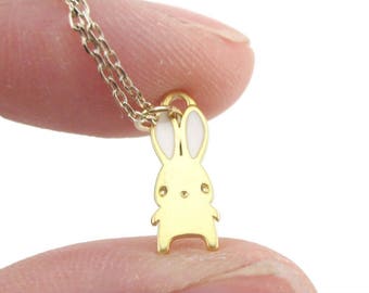 Tiny Cartoon Bunny Rabbit Shaped Pendant Necklace in Gold | Minimalistic Handmade Animal Jewelry