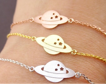 Braccialetto Alla Moda Edgda Con Ciondolo Stelle E Pianeti, In Lega E Perline Di Vetro, Catena A Maglia Regolabile, Argento, Regalo Per Lei