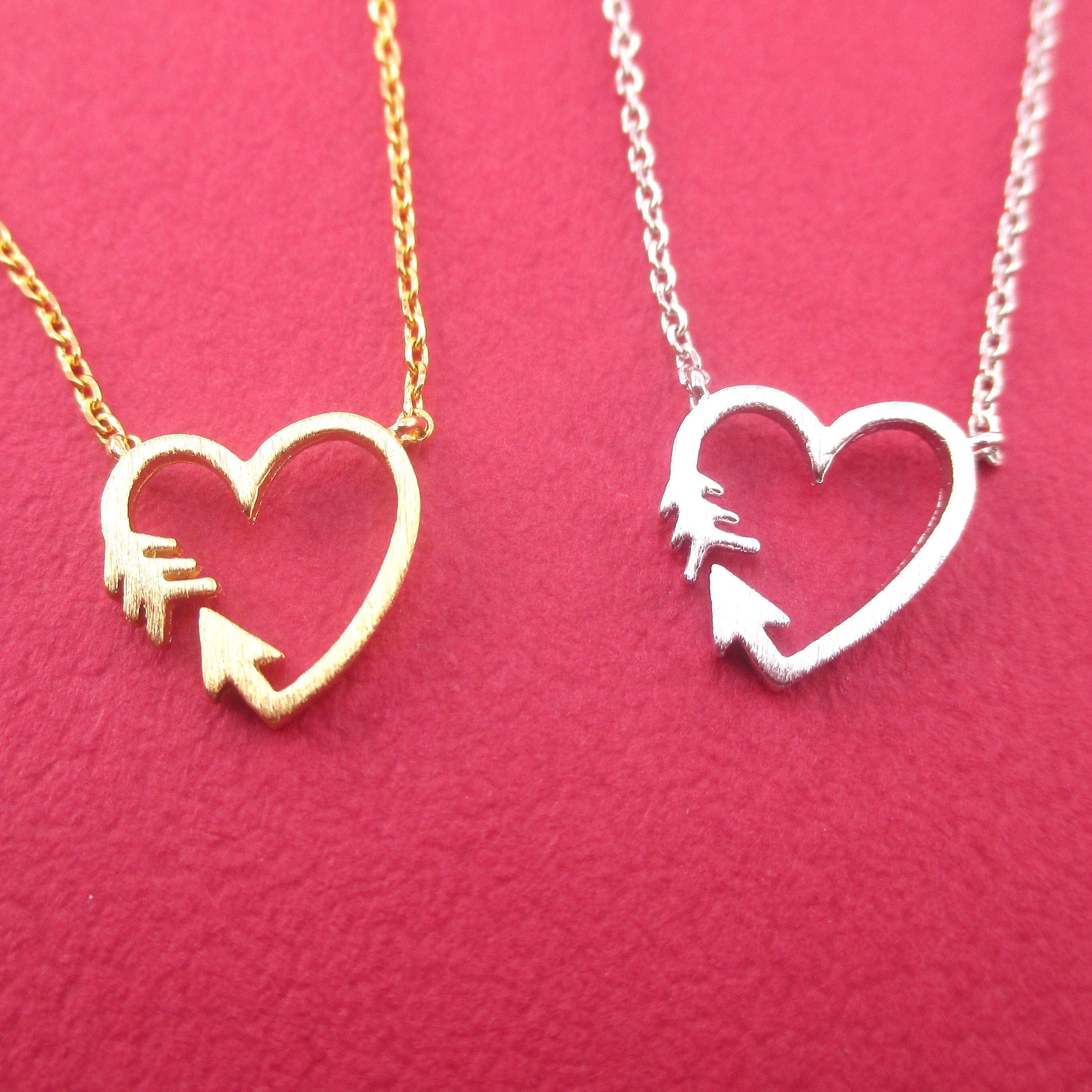 Follow Your Heart Shaped Arrow Pendant Necklace in Gold or Silver